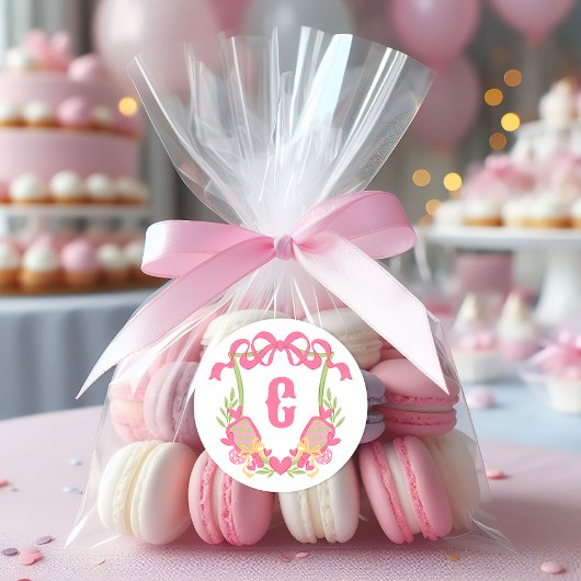 Roze & Groene Pickleball Paddles Monogram Crest Ronde Sticker