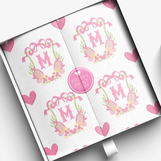 Roze & Groene Pickleball Paddles Monogram Crest Tissuepapier