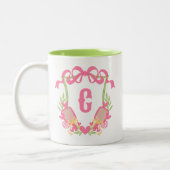 Roze & Groene Pickleball Paddles Monogram Crest Tweekleurige Koffiemok (Links)