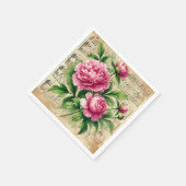  Roze & Groene Pioenen Bladmuziek Decoupage Servet (Hoek)
