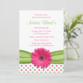Roze groene poka Dot Daisy Baby shower Uitnodiging (Staand voorkant)