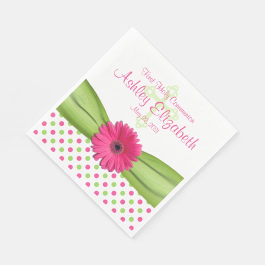 Roze groene poka Dots First Communalized Servet (Hoek)