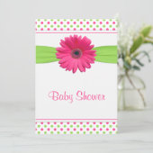 Roze groene poladot Baby shower uitnodiging (Staand voorkant)