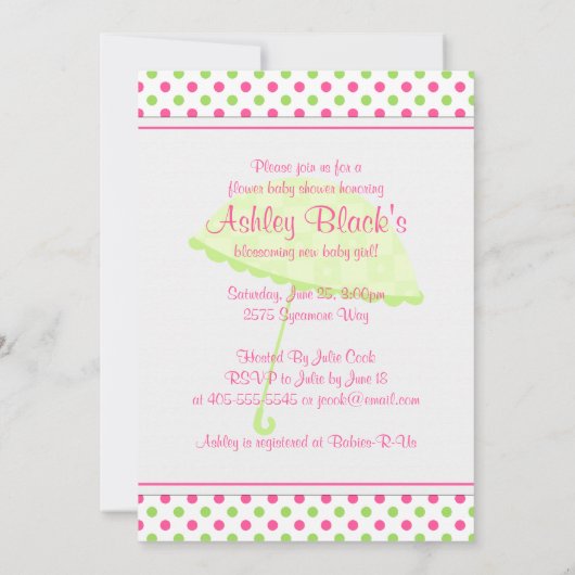 Roze groene poladot Baby shower uitnodiging (Achterkant)