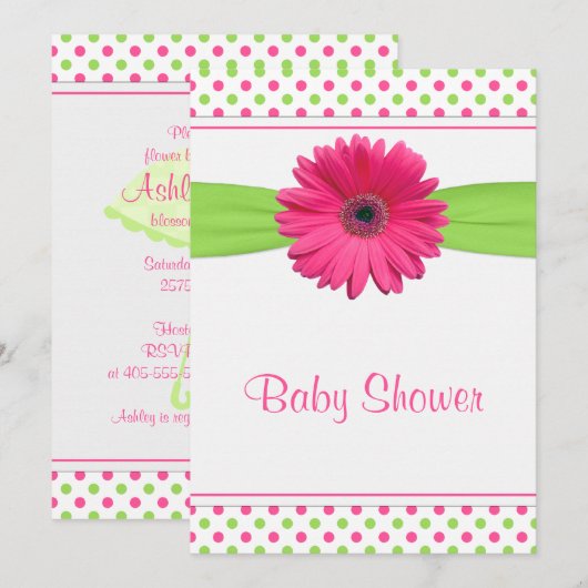 Roze groene poladot Baby shower uitnodiging (Voorkant / Achterkant)