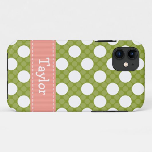 Roze groene poladot Case-Mate iPhone case (Achterkant (horizontaal))