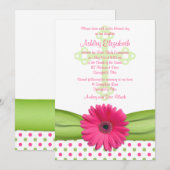 Roze groene poladots eerste communiqué uitnodiging (Voorkant / Achterkant)