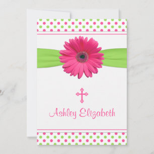Roze groene polaire dot baptisme uitnodiging