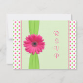 Roze groene Polka Dot Daisy Bat Mitzvah Reply Kaar RSVP Kaartje (Voorkant)