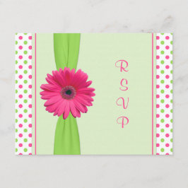 Roze groene Polka Dot Daisy Bat Mitzvah Reply Kaar RSVP Kaartje