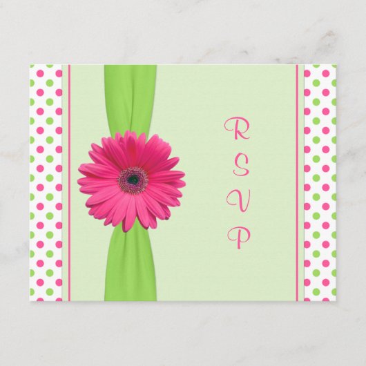 Roze groene Polka Dot Daisy Bat Mitzvah Reply Kaar RSVP Kaartje (Voorkant)