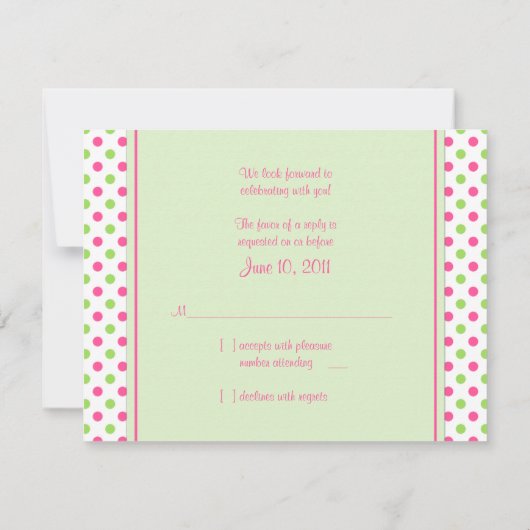 Roze groene Polka Dot Daisy Bat Mitzvah Reply Kaar RSVP Kaartje (Achterkant)