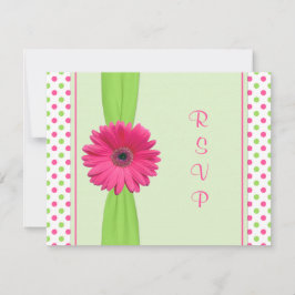 Roze groene Polka Dot Daisy Bat Mitzvah Reply Kaar RSVP Kaartje