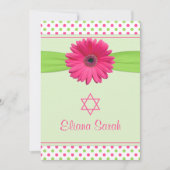Roze Groene Polka Dot Gerber Bat Mitzvah Uitnodigi Kaart (Voorkant)