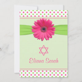 Roze Groene Polka Dot Gerber Bat Mitzvah Uitnodigi Kaart