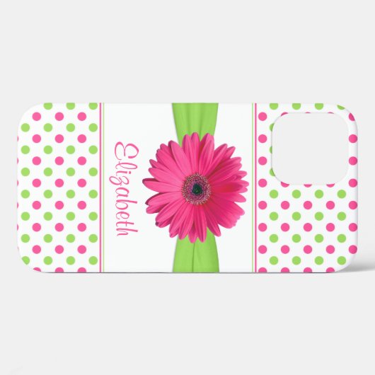 Roze groene Polka Dot Gerber Daisy Case-Mate iPhone Case (Achterkant (horizontaal))