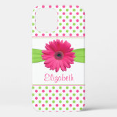Roze groene Polka Dot Gerber Daisy Case-Mate iPhone Case (Achterkant)
