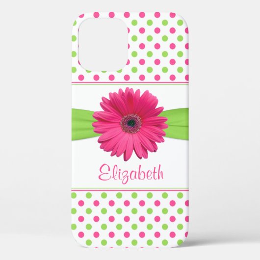 Roze groene Polka Dot Gerbera Daisy Case-Mate iPhone Case (Achterkant)