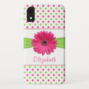Roze groene Polka Dot Gerbera Daisy iPhone XR Hoesje