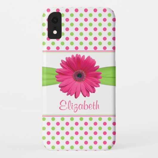 Roze groene Polka Dot Gerbera Daisy Case-Mate iPhone Case (Achterkant)