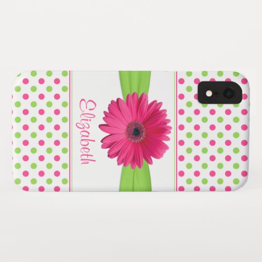 Roze groene Polka Dot Gerbera Daisy Case-Mate iPhone Case (Achterkant (horizontaal))