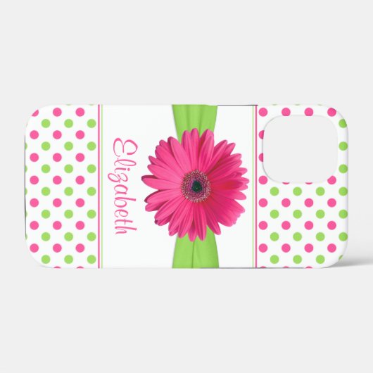 Roze Groene Polka Dot Gerbera Daisy iPhone Case-Mate iPhone Case (Achterkant (horizontaal))