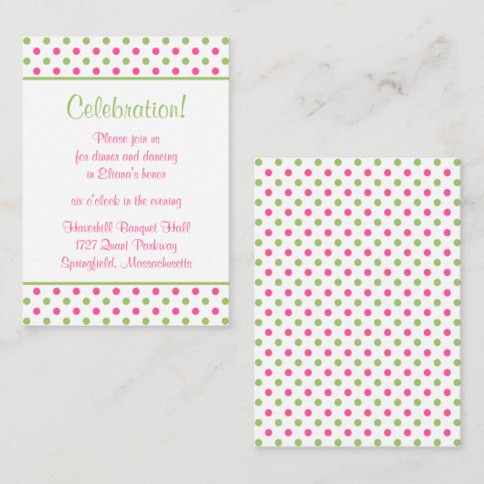 Roze Groene Polka Dots Bat Mitswa Receptie Kaart (Voorkant / Achterkant)