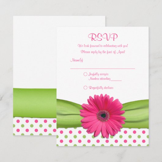 Roze & Groene Polka Dots Bat Mitzvah Reageer Kaart (Voorkant / Achterkant)