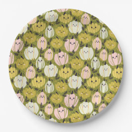 Roze & groene pompoenen papieren bordje