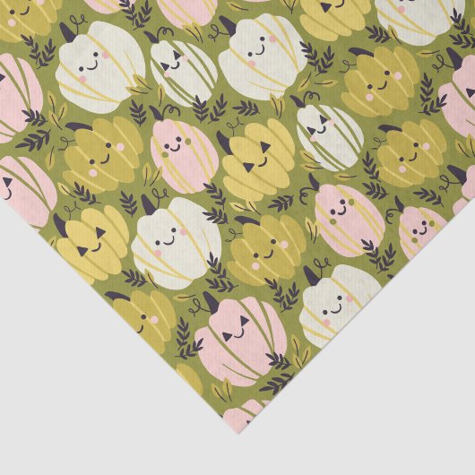 Roze & Groene Pompoenen Weefselpapier Tissuepapier (Detail)