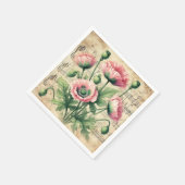  Roze & Groene Poppies Bladmuziek Decoupage Servet (Hoek)