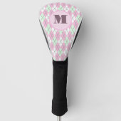 Roze groene preppy argyle op maat gemaakte damesmo golfheadcover (Voorkant)