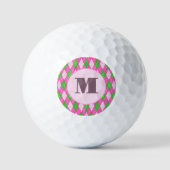 Roze groene preppy argyle op maat gemonogrammeerde golfballen (Voorkant)