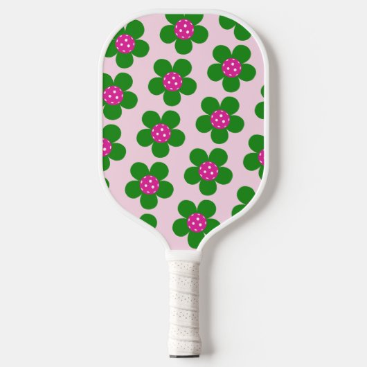 Roze + Groene preppy bloemen schattig meisje Pickleball Paddle (Voorkant)