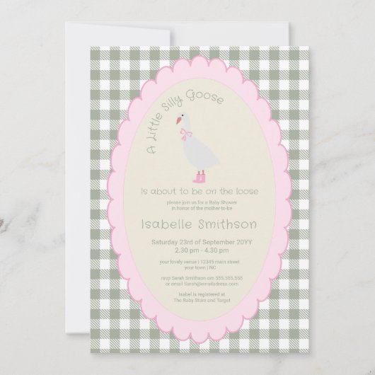 Roze & Groene Preppy Gekke Gans Baby shower Kaart (Voorkant)