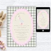 Roze & Groene Preppy Gekke Gans Baby shower Kaart