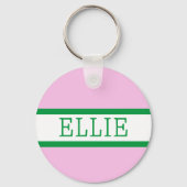 Roze Groene Preppy Gepersonaliseerde Rugzak Label Sleutelhanger (Voorkant)