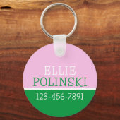 Roze Groene Preppy Gepersonaliseerde Rugzak Label Sleutelhanger (Achterkant)
