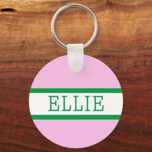 Roze Groene Preppy Gepersonaliseerde Rugzak Label Sleutelhanger