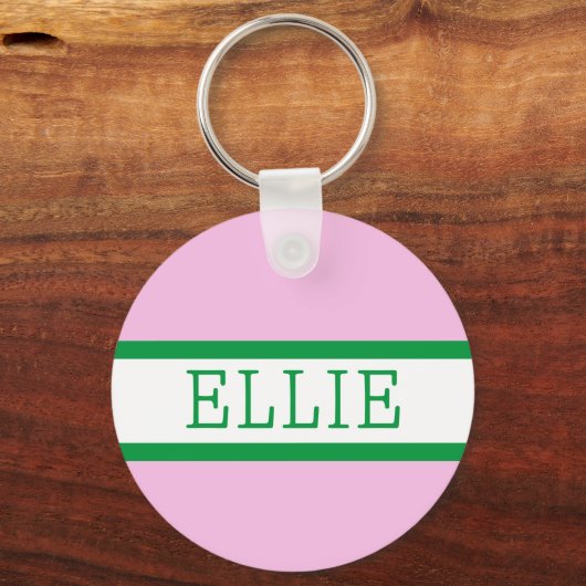 Roze Groene Preppy Gepersonaliseerde Rugzak Label Sleutelhanger (Voorkant)