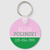 Roze Groene Preppy Gepersonaliseerde Rugzak Label Sleutelhanger (Achterkant)