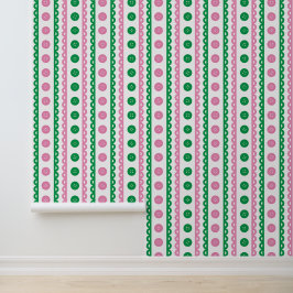 Roze & groene preppy gestreepte ambacht- en naaika behang