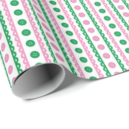 Roze & Groene Preppy Gestreepte Ambacht- en Naaika Cadeaupapier