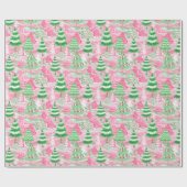 Roze & Groene Preppy Kerstcadeau Verpakkingspapier Cadeaupapier (Vlak)