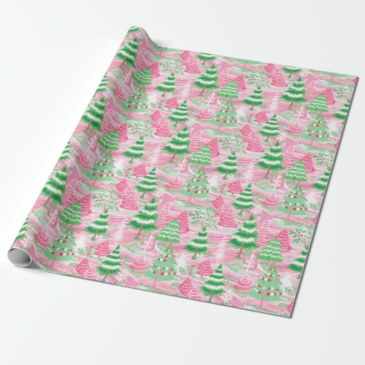 Roze & Groene Preppy Kerstcadeau Verpakkingspapier Cadeaupapier (Uitgerold)