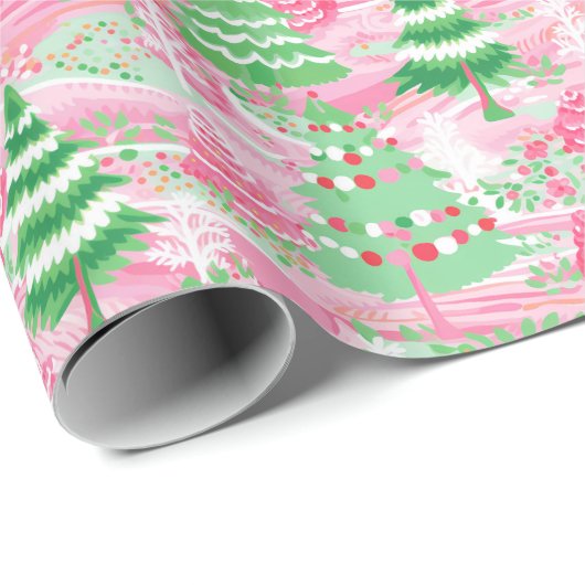 Roze & Groene Preppy Kerstcadeau Verpakkingspapier Cadeaupapier (Rol Hoek)