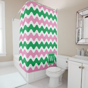 Roze & Groene Preppy Ric Rac Streep Douchegordijn
