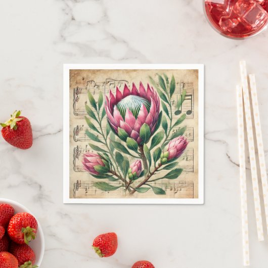  Roze & Groene Proteas Bladmuziek Decoupage Servet (Insitu)