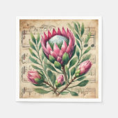  Roze & Groene Proteas Bladmuziek Decoupage Servet (Voorkant)