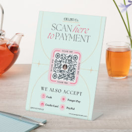 Roze & Groene QR-codetekens - Vrouwelijke Betaling Reclamebord Met Voetstuk